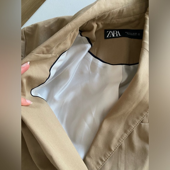 Zara Oversized Blazer Coat Taupe Brown Tan Camel Neutral double breast XS NWT - Picture 15 of 16